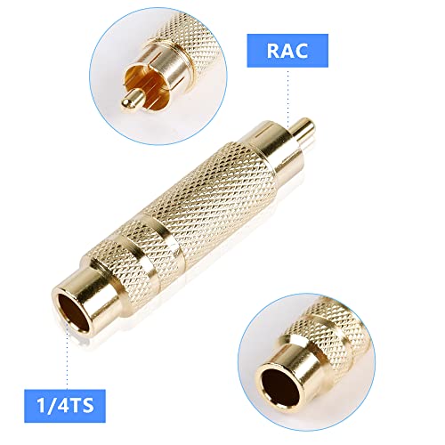 RCA to 1/4 Inch Adapter, Gold Plated RCA Male Plug to 6.35mm 1/4 Inch TS Female Audio Converter for Amplifiers, Speaker and More(2 Pack)