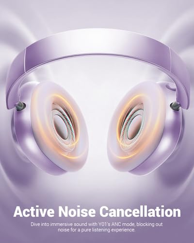 Wentronic Y01 Wireless Noise Canceling Headphones Bluetooth 5.3 Over Ear Headphones with Microphone, Hi-Res Audio, 48H Playtime, Foldable Comfortable Earpads,Compatible with iOS,Android,PC, Purple - color: Purple