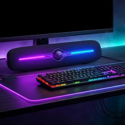 SOULION Computer Speakers, Wired 3.5mm Aux Bluetooth Soundbar for Desktop | USB Powered, 4 Dynamic Lighting Modes, Rotary Volume Control Button for Laptop Monitor Office Music Game
