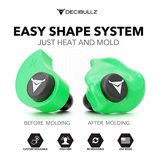 Decibullz - Custom Molded Earplugs, 31dB Highest NRR, Comfortable Hearing Protection for Shooting, Travel, Swimming, Work and Concerts (Green) - color: Green