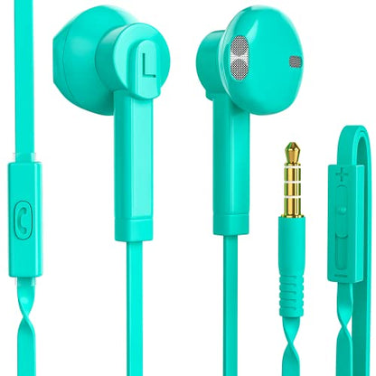 Wired Earbuds with Microphone, Earphones in-Ear Headphones HiFi Stereo, Powerful Bass and Crystal Clear Audio, 3.5mm Headphone for iPhone, Android Phones, MP3, Laptop, Computer (Teal) - color: Teal