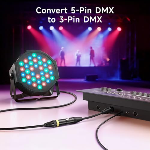 Cable Matters 2-Pack 5 Pin to 3 Pin DMX Lighting Cable, 6 Inches | 5Pin Male to 3Pin Female XLR/DMX Adapter Cable, Black