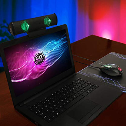 GOgroove SonaVERSE 노트북 컴퓨터용 LED 스피커 - 모니터용 미니 휴대용 외부 스피커 디자인의 USB 전원 클립온 사운드 바, 전원용 후면 스위치 - 오디오 입력 및 전원 (그린) - color: 초록색.
