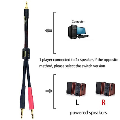 Arklove 18ft Shielded 1/8" aux Input 3.5mm 2X 3.5 Output Splitter Stereo Video Audio Cable Out 3.5 Male to Two 3.5 Male in Dual Speaker Cord 24k Gold Plated - size: 18ft, style: 3.5mm to dual 3.5(L+R)