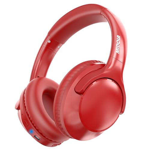 Bluetooth Headphones Wireless 68H with Mic,Decent Sound-Acceptable Red | Adjustable Headband Foldable Over-Ear Lightweight for Office/Travel/Tablet/iPad/Laptop,HD Stereo Sound,Aux 3.5mm - color: Red
