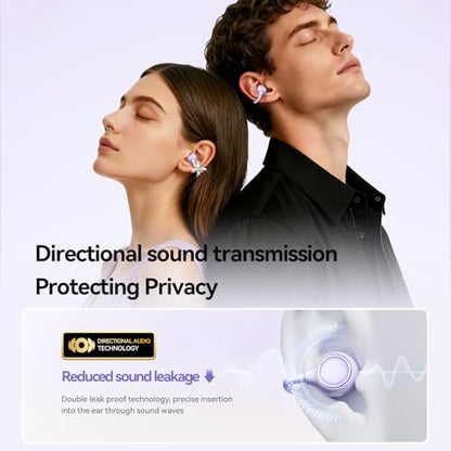 Open Ear Wireless Earbuds for Women with Makeup Mirror Charging Case, Clip-on Bluetooth 6.0 Headphones with Spatial Audio, Includes Flower & Butterfly Earrings, Long Battery Life (Purple) - color: Purple