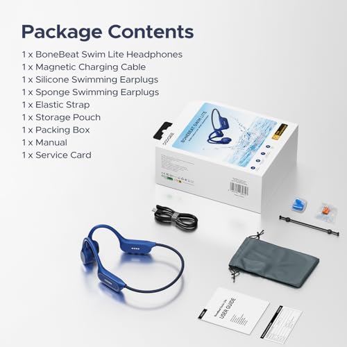Bone Conduction Headphones IP68 Waterproof Swimming Headphones,10H Running Headphones Bluetooth 5.4 Open Earphones 32GB MP3 Dual Modes for Cycling,Underwater Swimming,Fitness (Blue) - color: BLUE