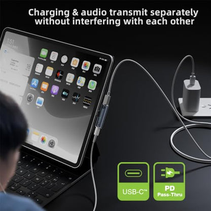 xiwai Type-C USB-C to 3.5mm Audio DAC AUX Music 16bit 48kHz & 100W PD Power Adapter for Phone Laptop Tablet 2 in 1 USB C Audio Charger Converter - style: USB-C to PD100W+DAC 3.5MM 48khz