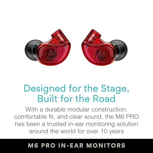 MEE audio M6 PRO Musicians' in-Ear Monitors Wired + Wireless Combo Pack: Includes IEMs, 2 Audio Cables and BT3 Hi-Res Bluetooth Audio Adapter w/aptX, LDAC, Auracast Support, & Built-in Headset (Red) - color: Red, style: IEMs + Bluetooth Adapter