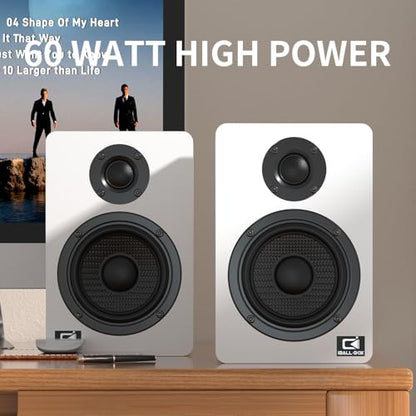 H2 Bookshelf Speakers, 60W Stereo, Record Player/Computers Speakers, DSP, Carbon-Fiber Woofer, Silk Tweeter, Optical/USB-C/AUX, Bluetooth 5.3, White - color: White