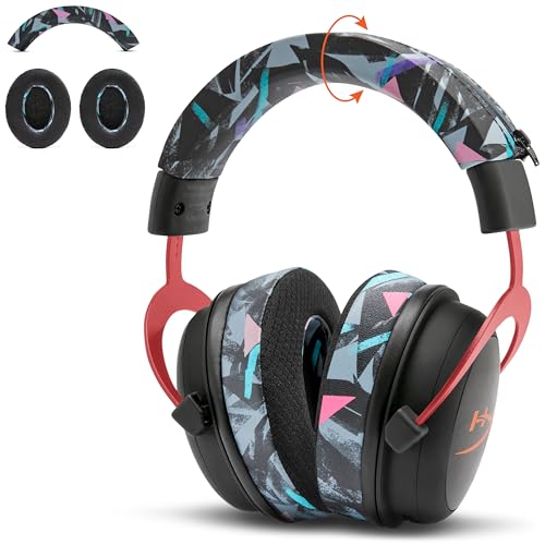 WC Freeze Cooling Gel Earpads and Silicone BandZ Bundle Pack for HyperX Cloud Headphones | Cooling Gel Replacement Earpads and Silicone Headband Cover | 90's Black