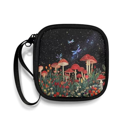 Earphone Case Earbuds Small Carrying Cases Mushroom Dragonfly Portable Headphone Organizer Storage Pouch Bag with Handle Make The Headphone Cable to Be Better Placed - color: Mushroom Dragonfly