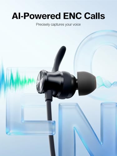 Rythflo Neckband Bluetooth Headphones, ENC IPX7 Sweatproof Sport Earbuds with AI-Enhanced Mic Vibration Call Alert, 50H Playtime Deep Bass Wireless Waterproof Earphones for Work Running Workout Gym | AI-Enhanced ENC Mic, IPX7 Waterproof, Deep Bass Sound,