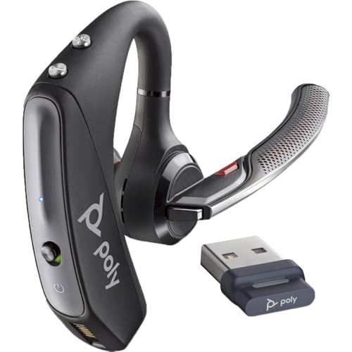 Poly Voyager 5200 UC Bluetooth Headset 7K2F3AA Bundle with Goby Labs Cleaner, Fiber Cloth, Ear Tips, Case, Cable | For Calls, Meetings & Communication | Includes Case + Cleaner + Microfiber Cloth + Charging Cable (7K2F3AA)