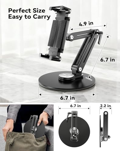 Portable Monitor Stand Large Clamp - Heavy Duty Aluminum Body Support up to 4.4LBS 16" 17.3" 18.5 inch 360° Rotating Base Swivel Foldable Desk Stand for iPad Holder Tablet Mount for Kitchen/Travel - size: Up to 18.4''