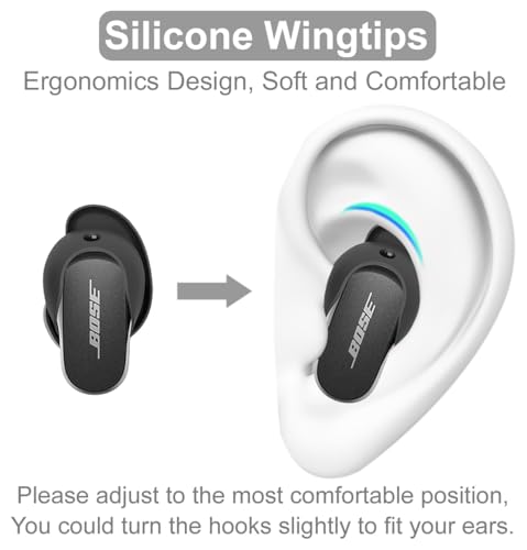 3 Pairs QuietComfort Earbuds Ultra Ear Hooks Tips, S/M/L Replacement Add Grip Silicone Sport Eartips Wing Wingtip Cover Accessories Compatible with QuietComfort Earbuds II - Black