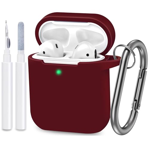 Compatible with AirPods Case Cover, Full Protective Silicone Skin Dust-Proof Designed for Apple AirPods 1st 2nd Generation with Keychain, Front LED Visible, Burgundy - color: C-Burgundy