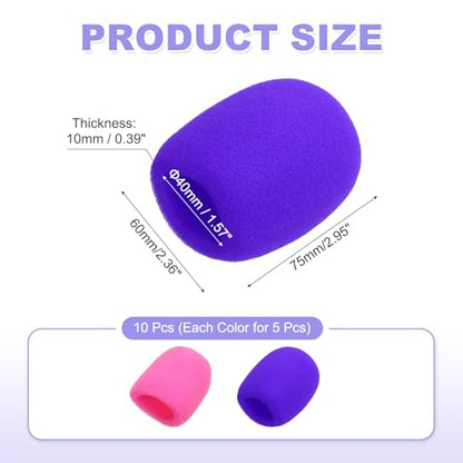 MECCANIXITY 10pcs Microphone Foam Covers, 40mm (1.57") ID 10mm (0.39") Thickness Microphone Windscreen Foam Cover for Most Handheld Microphones, Pink, Purple - color: Pink, Purple
