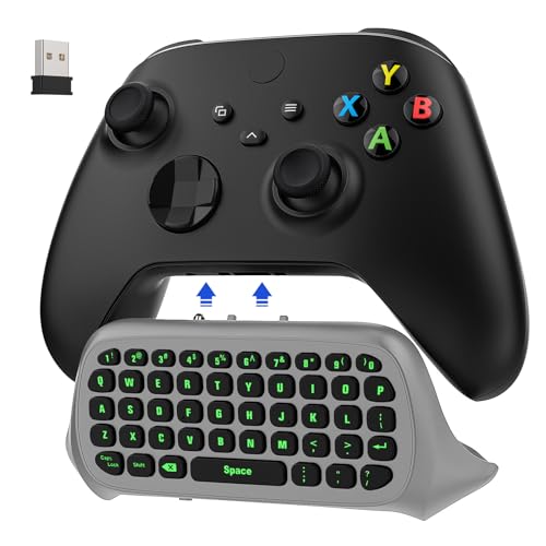 MoKo Green Backlight Keyboard for Xbox One Controller, Grey | Wireless Chatpad with Headset & Audio Jack, Xbox Accessories fit Xbox One/One S/ Elite/2, Series X/S, 2.4G Receiver Included - color: grey