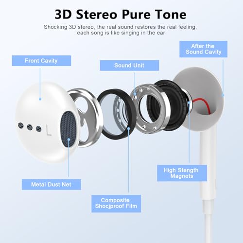 [Apple MFi Certified] USB C Headphones for iPhone 17 16 15 Pro Max 2 Pack | Wired USB C Earphones/Earbuds with Built-in Remote to Control Music/Phone Calls/Volume, Compatible for iPhone 17 16 15/Galaxy - color: CWhite