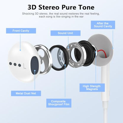 [Apple MFi Certified] USB C Headphones for iPhone 17 16 15 Pro Max 2 Pack | Wired USB C Earphones/Earbuds with Built-in Remote to Control Music/Phone Calls/Volume, Compatible for iPhone 17 16 15/Galaxy - color: CWhite