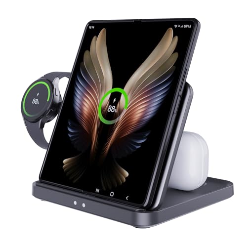 3 in 1 Foldable Wireless Charging Station for Galaxy Z Fold &Z Flip | 3-in-1 fast charging dock, for Galaxy Samsung Z Fold 7,6,5,4,Flip 6,5, S23,S22, Watch 6,5 Pro & Galaxy Earbuds 2,2 Pro,Live