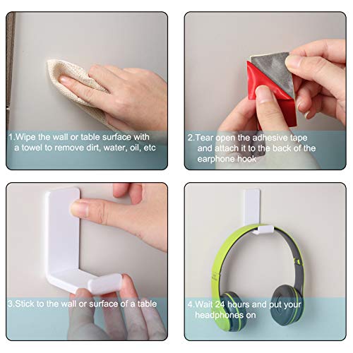 Weewooday 4 Pieces Headphone Hanger Headset Stand Holder, White | Adhesive Wall Mount Headphone Hook under Desk Acrylic Gaming Earphones Hanger for Earphone Controller - color: White