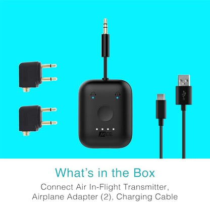 MEE audio Connect Air in-Flight Bluetooth Wireless Audio Transmitter with 2-Pack Airplane Adapter, for up to 2 AirPods/Other Headphones; Works with All 3.5mm AUX Jacks, Black - color: Black