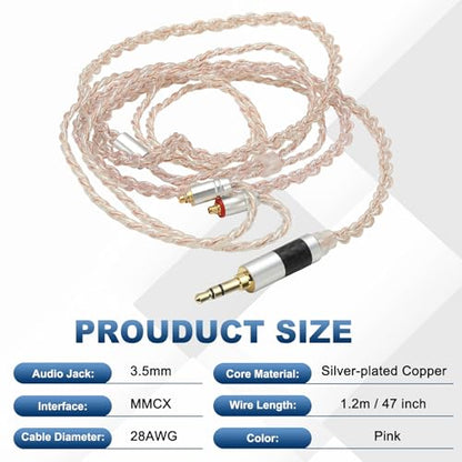 PATIKIL IEM Earphone Cable 1.2M Long 28AWG Silver-Plated Pink (3.5mm MMCX) - color: Light Pink, size: 3.5mm