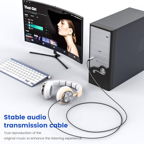 MOSWAG USB to Audio Jack Adapter, USB Male to 3.5mm Male AUX Stereo Audio Converter with Microphone, Nylon Braided PC AUX Cable Compatibility with PC, Laptop, Windows, Linux, Home Stereo,Headphone - size: 3 meters