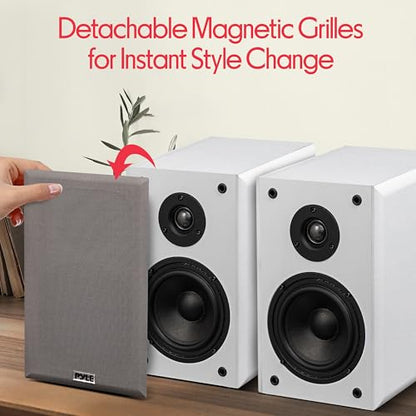 Pyle 6.5” Bookshelf Speakers, Pair of Wired Bookshelf Speakers with Wall Mount Brackets, 2-Way HiFi Home Theater with Paper Cone, Soft Dome Tweeter, Compact Design, 11.5” x 7.5” x 9.5”, White - color: White, size: 6 inch