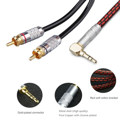 Audiophile High Purity Copper Audio Cable 3.5mm Male to 2 RCA/Phono Male Audio Auxiliary Gold-Plated Stereo HiFi Y Splitter Adapter Cable (Right Angle 3.5mm to 2 RCA, 6.5ft/2m) - size: 6.5 ft, style: Right angle 3.5mm to 2 RCA