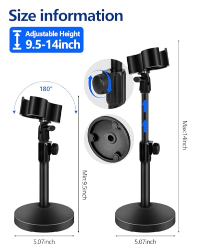 Versatile Desktop Microphone Stand, Adjustable Table Mic Stand with Large Microphone Clip, Cell Phone Clip, 5/8" Male to 3/8" Female Metal Adapter