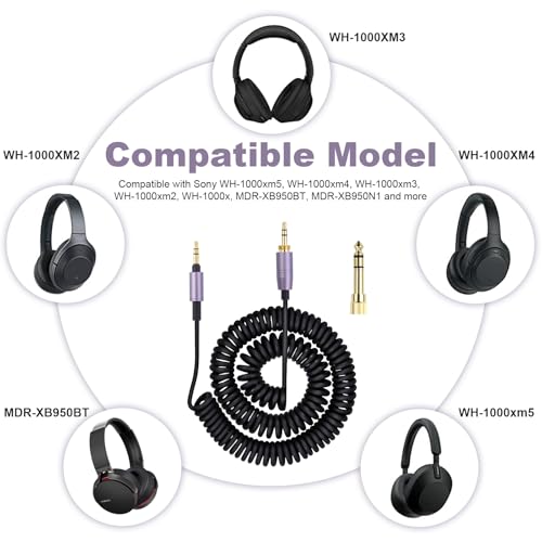 Replacement ATH-M50xBT Audio Cable Compatible with Audio Technica ATH-M50xBT2, ATH-SR50BT, ATH-ANC9, ATH-ANC7B, ATH-SR5BTBK, for Sony WH-1000XM5, MDR-950BT, 3.5mm Aux Cord with 6.35mm Adapter