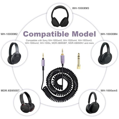 Replacement ATH-M50xBT Audio Cable Compatible with Audio Technica ATH-M50xBT2, ATH-SR50BT, ATH-ANC9, ATH-ANC7B, ATH-SR5BTBK, for Sony WH-1000XM5, MDR-950BT, 3.5mm Aux Cord with 6.35mm Adapter