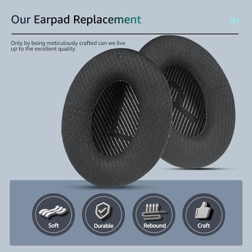 QuietComfort 35 / QC 35ii Replacement Ear Cushions for Bose Headphones, Compatible with Bose QC45 QC35 QC25 QC2 QC15 / Around-Ear 2 AE2i AE2w / SoundTrue and SoundLink Series (Black) - color: Black & Black