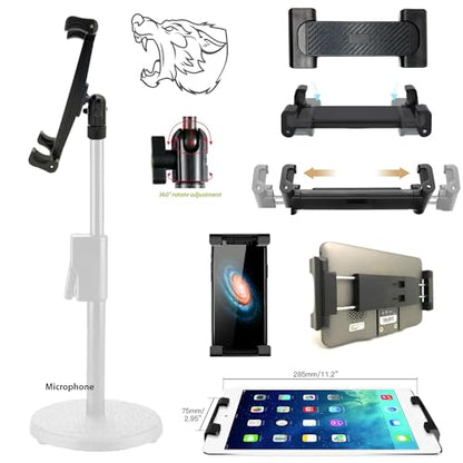 LycoGear Tablet Smartphone 5/8 Microphone Stand Mount, Pro Grade Mic Adapter, Anti-Slip Holder for Musicians Performers Studio Recording Compatible with iPad mini Air Pro Galaxy tab & iPhones