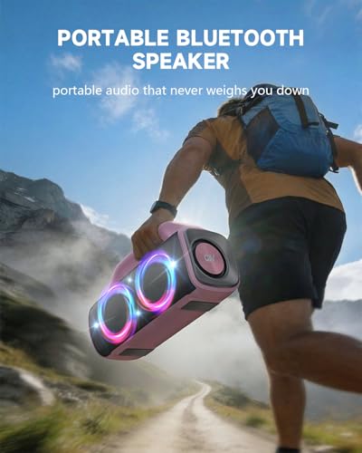 IP67 Waterproof Bluetooth Speaker:80W(Peak) Loud Outdoor Portable Wireless Party Speakers with LED Lights,20H Playtime,Bluetooth 5.3,Deep Bass & TWS for Pool,Beach (Pink) - color: Pink + Gray