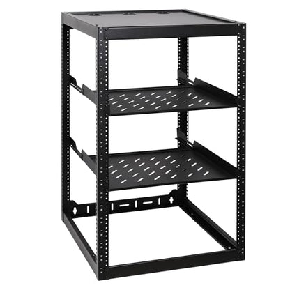 RackPath 20U Open Frame Network Rack with 2X 14in Vented 1U Shelves Rear Support, Wall Mount/Floor Standing Network Cabinet, Heavy Duty 150 lbs Capacity for IT & AV Gear, Audio and Video Device - size: 20U