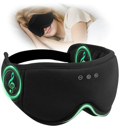 Sleep Mask with Headphones Bluetooth 5.4, LC-dolida Soft Bamboo Cotton Wireless Bluetooth Sleep Mask, Music Sleeping Headphones Cooling & Breathable, Ultra-Thin Stereo Speaker for Side Sleepers - color: Jet
