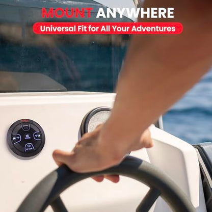 Marine Bluetooth Receiver Microphone Kit - Waterproof Audio Entertainment System Set w/ 2-Channel Wireless BT Controller, Handheld Broadcasting Mic - Car, Truck, ATV, UTV, 4x4, Boat