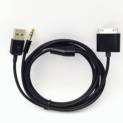 30 Pin to AUX USB, 30 Pin Charger Dock to 3.5mm Car AUX Audio USB Charger Cable Data Sync Transfer & Charging for Phone 3G 4G Pod Touch (Black) | USB Charger Cable Data Sync Transfer & Charging for Phone 3G 4G Pod Touch (Black)