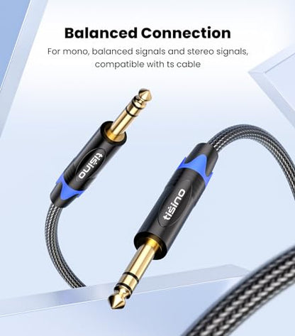 Tisino TRS Cable 1/4" Balanced Audio Cable Instrument Guitar Cable, 3.3 FT | 1/4" to 1/4" TRS Male to Male Stereo Balanced Cable for Guitar/Mixers/Amplifiers, Heavy Duty OFC Nylon-Braid Gold-plated - size: 3 feet