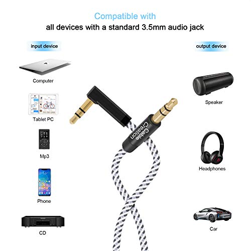 CableCreation 2-Pack 3.5mm Audio Cable 3FT/0.9m,Stereo Jack 3.5mm Aux Cable | 90 Degree Aux Cord for Headphone, Phone, 2018 Mac mini, Surface Dock, iPhones, Speaker, Tablets, Laptops, Car Stereo & More - size: 3 Feet