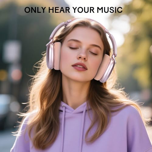 C6 Active Noise Cancelling Headphones, Wireless Over Ear Bluetooth Headphones, 60H Playtime, Lightweight Folding Deep Bass Comfort Fit Ear Cups Headset with Mic for iPad/PC/Home Rose Gold - color: Rose Gold