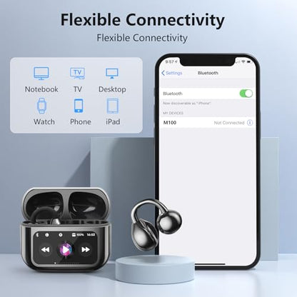 Open Ear Bone conduction Headphones Bluetooth 5.4 Wireless Clip On Earbuds with Digital Display Charging Case 40 Hours Playtime Sport Earphones Built-in Mic IPX7 Waterproof for Running Fitness Black - color: Black