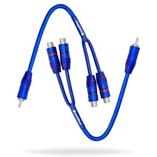 InstallGear 2 Pack RCA Y Adapter Splitter - 1ft RCA Y Splitter 1 Male 2 Female with Shielding - Connector for Car Audio, Home Theater - Durable Cable Splitters with OFC Conductor - Blue - size: 1M-2F (1 ft, 2-Pack)