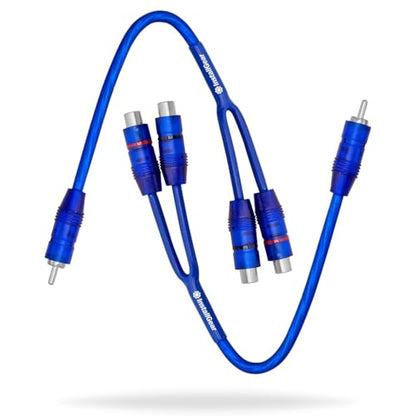 InstallGear 2 Pack RCA Y Adapter Splitter - 1ft RCA Y Splitter 1 Male 2 Female with Shielding - Connector for Car Audio, Home Theater - Durable Cable Splitters with OFC Conductor - Blue - size: 1M-2F (1 ft, 2-Pack)