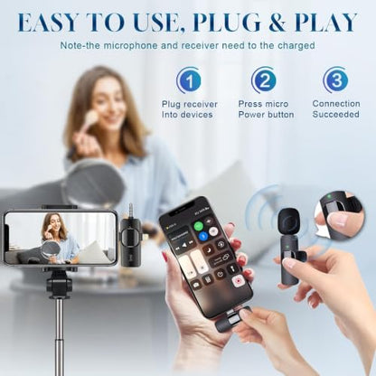 3 in 1 Wireless Lavalier Microphone for iPhone, iPad, Android, Camera,12-Hour Battery, mini Noise Reduction Recording Mic 2.4G Ultra-Low Delay, Microphone for Vlog/ TikTok/YouTube Live Stream( 1 Mic) - size: 1 MIC