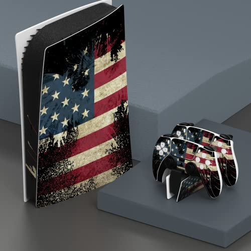 PlayVital US Flag The Stars & Stripes Full Set Skin Decal for ps5 Console Digital Edition, Sticker Vinyl Decal for ps5 Controller & Charging Station & Headset & Media Remote - color: US Flag The Stars & Stripes
